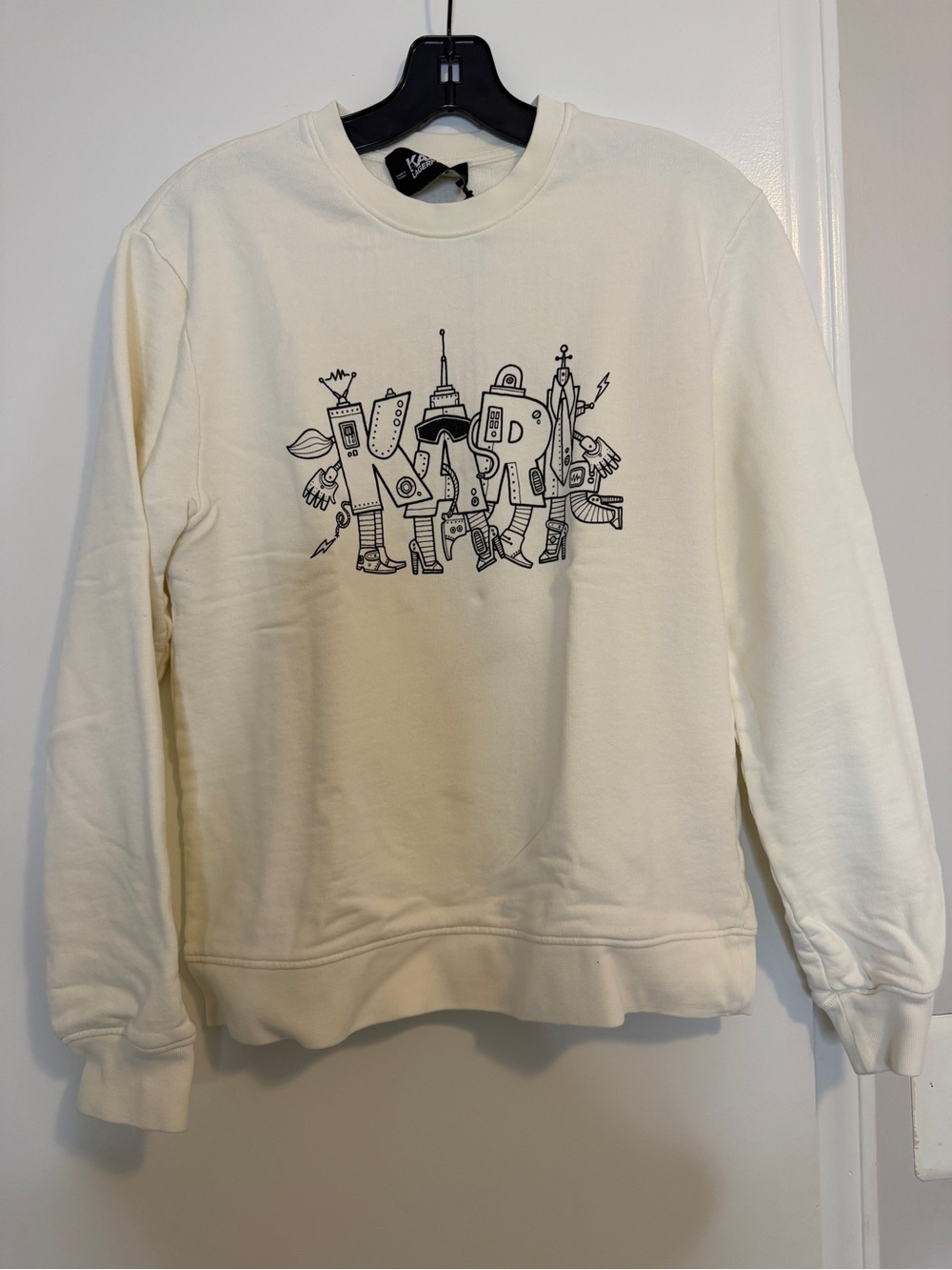 Karl Lagerfeld Cream Crewneck Sweatshirt with Black Graphic